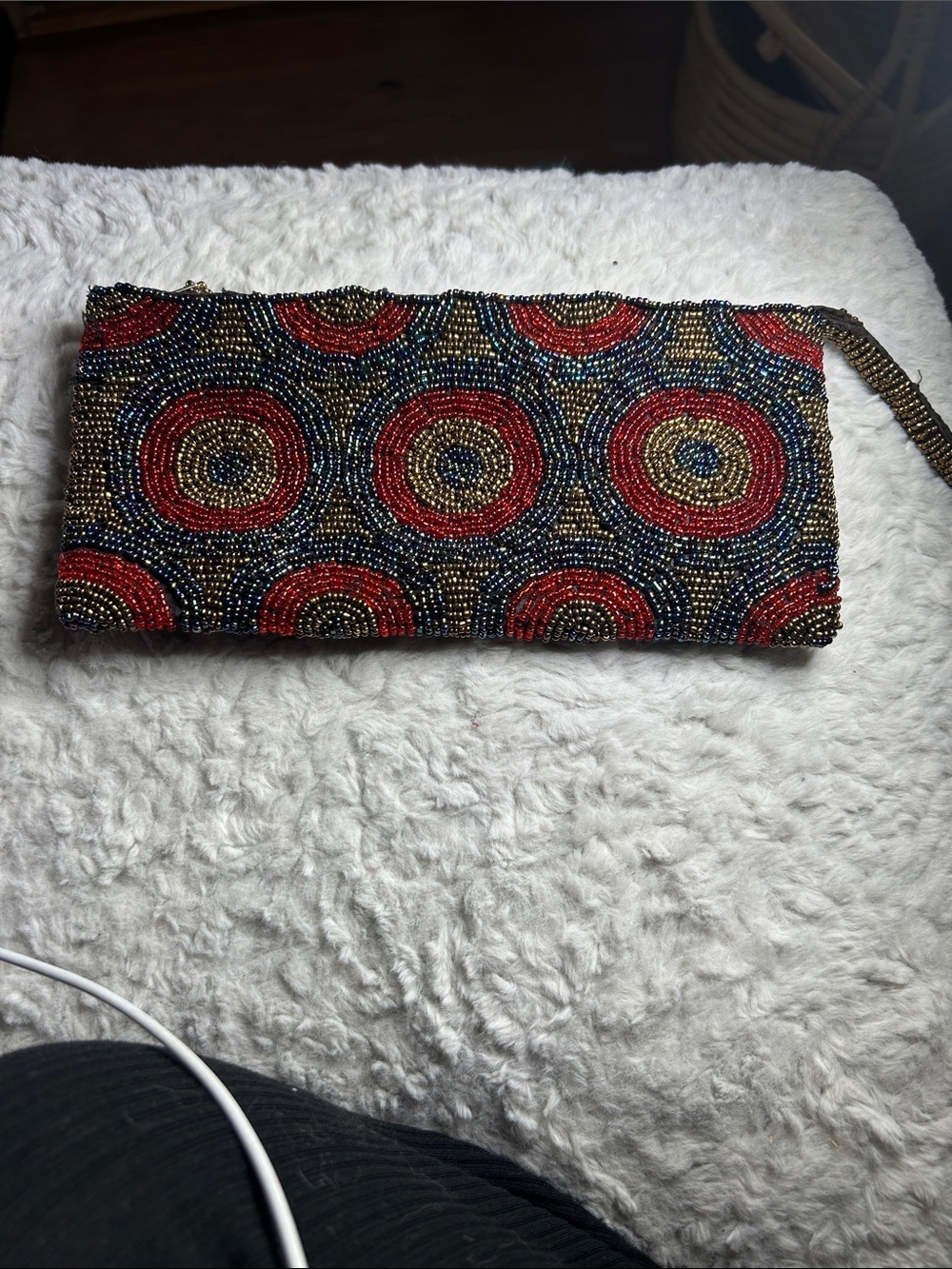 Beaded Red & Gold Circle Pattern Evening Clutch